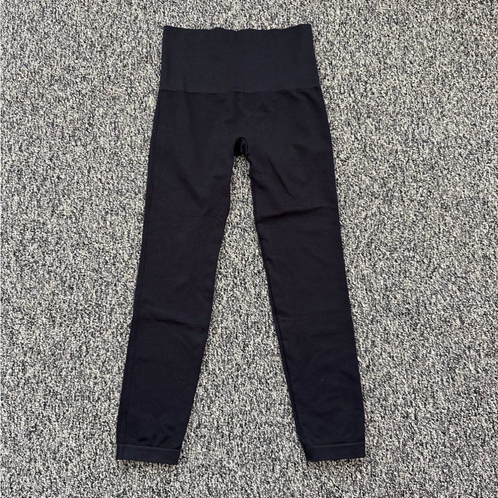 SPANX Black High-Waisted Ribbed Leggings, size XL